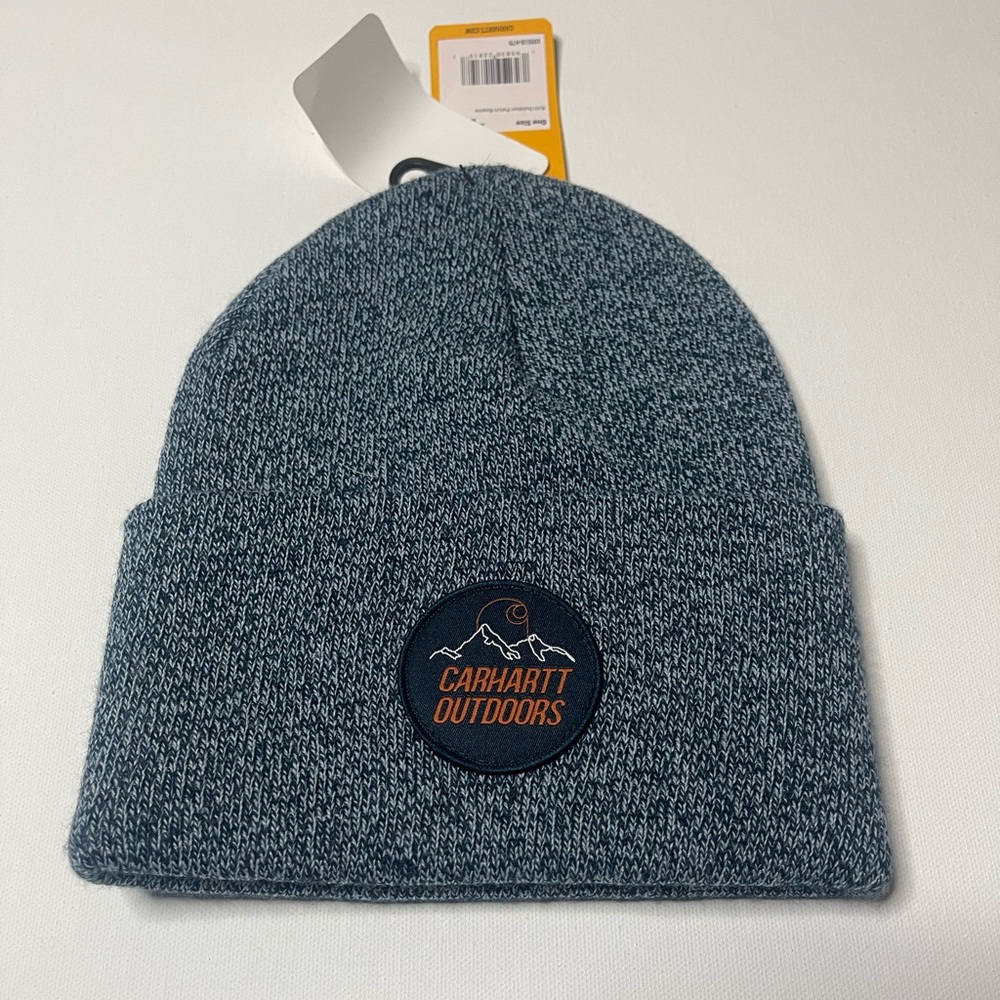 Carhartt Blue and White Knit Beanie with Logo